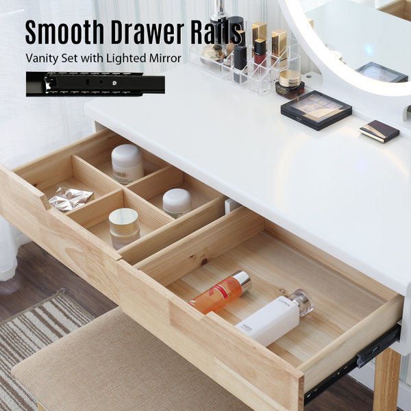 Mercury Row® Rowell Vanity Table Set with 3 Modes Adjustable Brightness